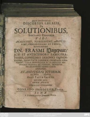 Discursus Legalis. De Solutionibus