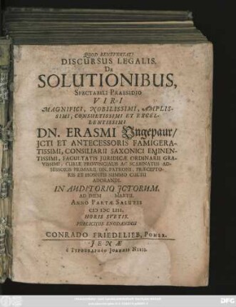 Discursus Legalis. De Solutionibus