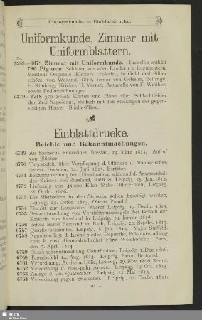 Einblattdrucke. Befehle und Bekanntmachungen