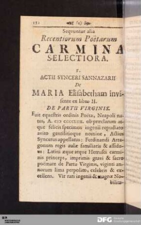 Seqvuntur alia Recentiorum Poëtarum Carmina Selectiora.