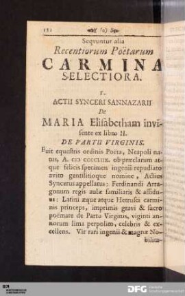 Seqvuntur alia Recentiorum Poëtarum Carmina Selectiora.