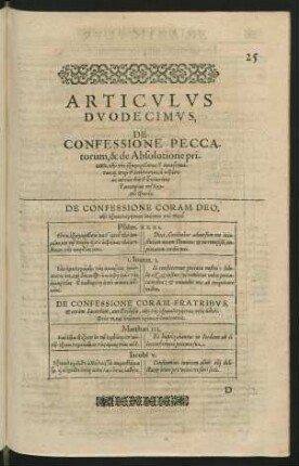 Articulus Duodecimus, De Confessione Peccatorum, & de Absolutione privata ...