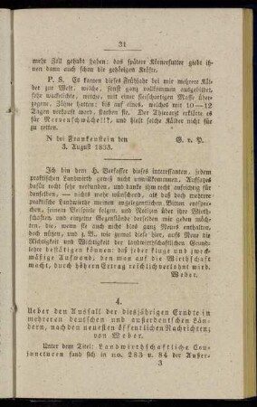 4. Ueber den Ausfall der diesjährigen Erndte in mehreren deutschen und außerdeutschen Ländern, nach den neuesten öffentlichen Nachrichten