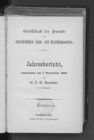 1888: Jahresbericht // Gesellschaft der Freunde des Vaterländischen Schul- und Erziehungswesens