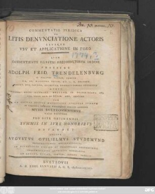 Commentatio Ivridica De Litis Denvnciatione Actoris Eivsqve Vsv Et Applicatione In Foro