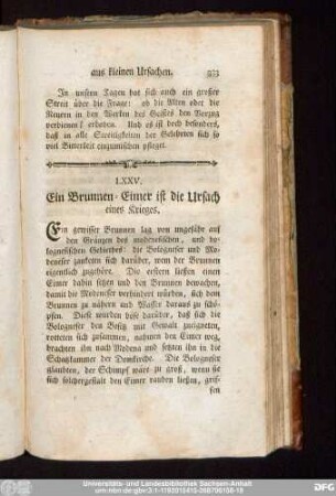 LXXV. Ein Brunnen-Eimer ist die Ursach eines Krieges.