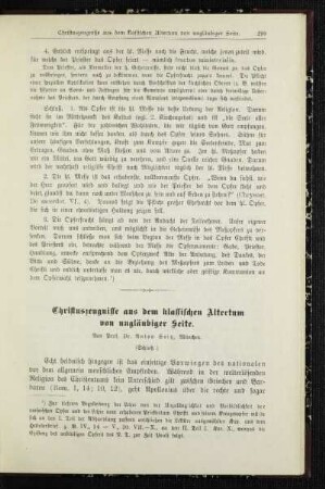 Christuszeugnisse aus dem klassischen Altertum von ungläubiger Seite : (Schluß)