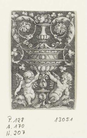 Ornamentstich mit Vase und zwei Putti