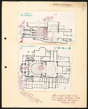 Stadttheater, Bremen: Grundriss und Längsschnitt