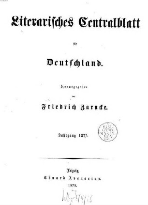 Literarisches Zentralblatt für Deutschland. 1875