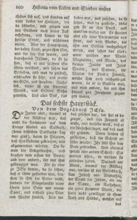 Das sechste Hauptstück. Von dem Begräbnis Jesu.
