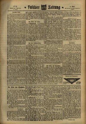 Vierte Ausgabe vom Samstag, den 01. April 1911.