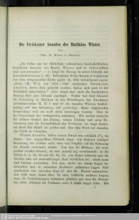 Die Zwickauer Annalen des Matthäus Winter