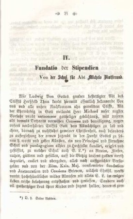 IV. Fundatio der Stipendien