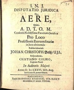 Disputatio Juridica De Aere