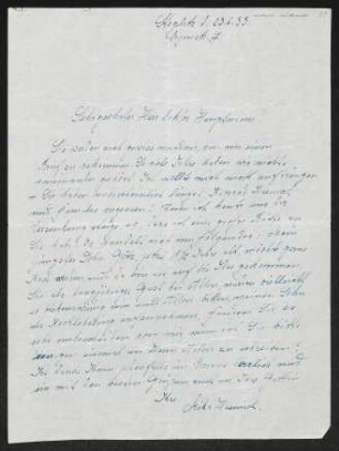Brief von Gerhart Hauptmann an Konrad Haenisch