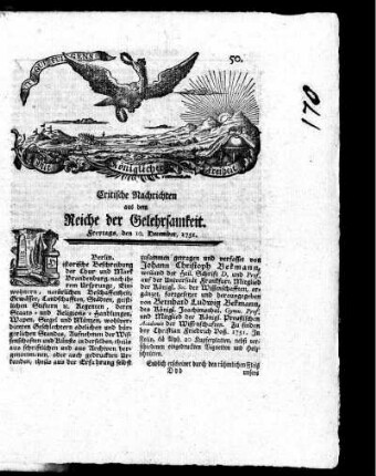 December, 1751. Fünfzigstes Stück