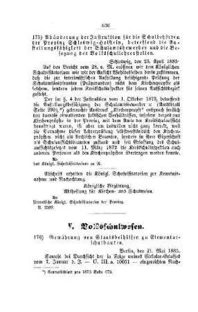 Gewährung von Staatsbeihilfen zu Elementarschulbauten : [V. Volksschulwesen]