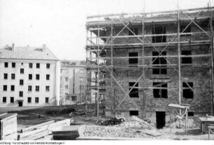 Dresden, Südvorstadt. Regensburger Straße, Münchner Straße, Wohnungsbau, Januar 1954