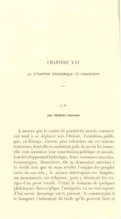 Chapitre XVI. La situation économique et financiere