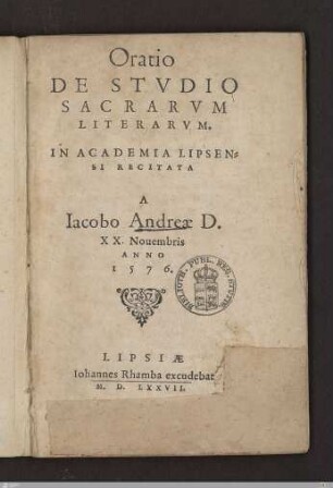 Oratio De Stvdio Sacrarvm Literarvm