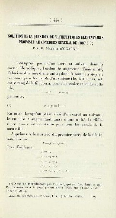 Solution de la question de mathématiques élémentaires proposée au concours général de 1887.