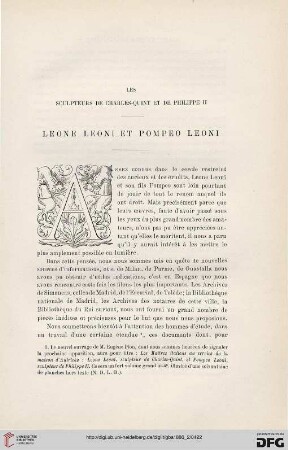 2. Pér. 34.1886: Les sculpteurs de Charles-Quint et de Philippe II : Leone Leoni et Pompeo Leoni