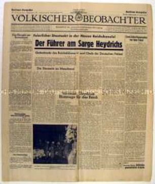 Fragment der Tageszeitung "Völkischer Beobachter" zur Beisetzung von Heydrich