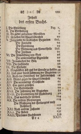 Inhalt des ersten Buchs. - Inhalt des andern Buchs.