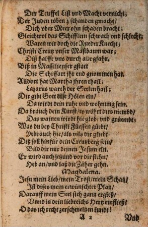 S. Magdalena der Büesserin Ainöde Wunderbarliche Erscheinungen, heilige Hebungen, vnd Betrachtungen vom Leyden Christi : Ihr ankunfft in die Wüsten, Erster Streith mit der Welt, vnnd wider die Teuffel, durch das heilig Creutzzaichen, erhaltene Victory