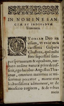 In Nomine Sanctæ Et Individuæ Trinitatis.