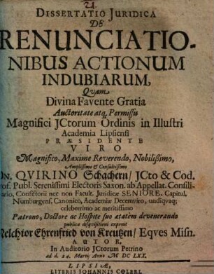 Dissertatio Iuridica De Renunciationibus Actionum Indubiarum
