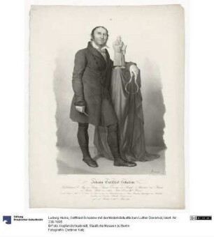 Gottfried Schadow mit der Modellstatuette zum Luther Denkmal