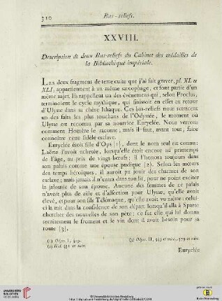 XXVIII.Description de deux Bas-reliefs du Cabinet des médailles de la Bibliothèque impériale