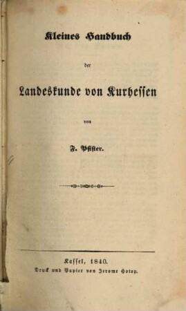 Kleines Handbuch der Landeskunde von Kurhessen