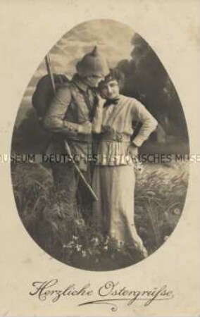 Patriotische Osterkarte (Soldat mit Frau)