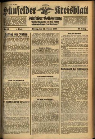 Erste Ausgabe vom Montag, den 31. Januar 1938.