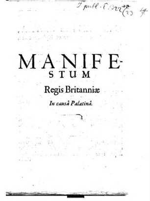Manifestum regis Britanniae in causa Palatina