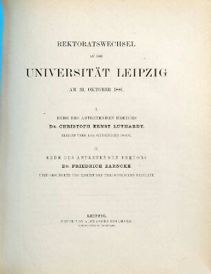 Über Geschichte und Einheit der philosophischen Fakultät : (Rectoratsrede.)