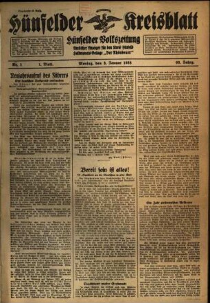 Erste Ausgabe vom Montag, den 03. Januar 1938.