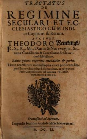 Tractatus de regimine seculari et ecclesiastico : cum indice capitum & rerum