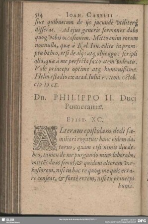 Dn. Philippo II. Duci Pomeraniae. Epist. XC.