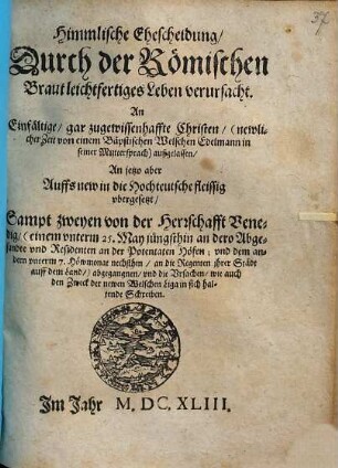 Himmlische Ehescheidung, durch der Römischen Braut leichtfertiges Leben verursacht