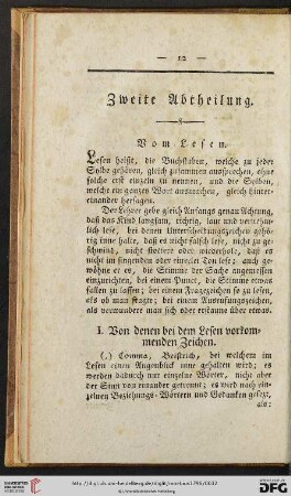 Zweite Abtheilung: Vom Lesen