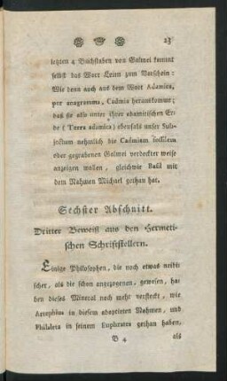 Sechster Abschnitt. Dritter Beweiß aus den Hermetischen Schriftstellern