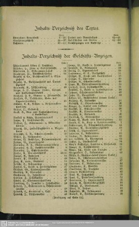 Inhalts-Verzeichnis der Geschäfts-Anzeigen