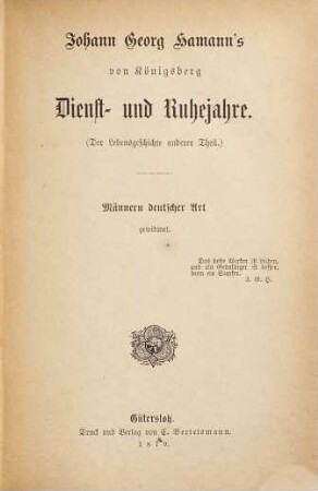 Johann Georg Hamann's Leben und Werke : in geordnetem, gemeinfaßlichen Auszuge, 2