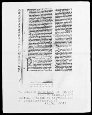 Petrus Lombardus, Glossatura maior super epistolas pauli — Initiale P (aulus et Silvanus), Folio 139recto