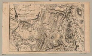 Die Stellungen der Truppen in der Schlacht bei Maxen (Müglitztal) im Siebenjährigen Krieg am 20.11.1759, nach Nordwesten ausgerichtete Landkarte von Reinhardtsgrimma bis Lungwitz und Mühlbach mit Legende auf einem separaten Blatt