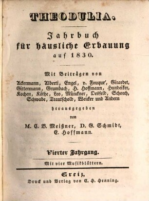 Theodulia : Jahrbuch für häusliche Erbauung, 1830 = Jg. 4